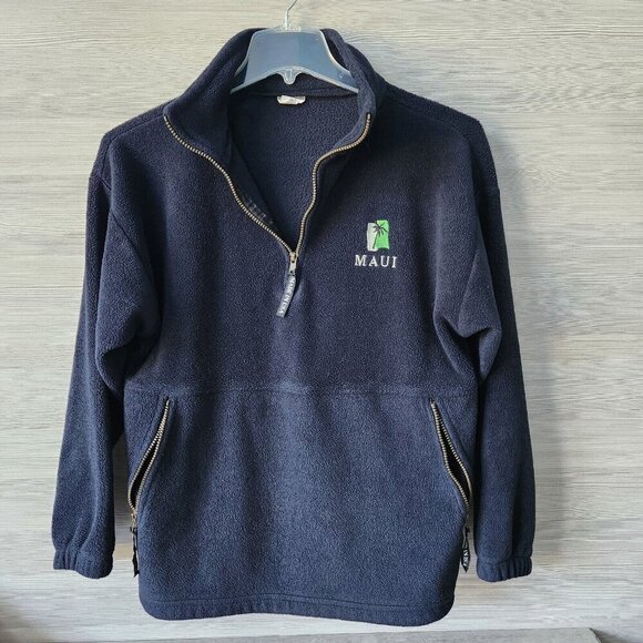 Polar Graphic Vtg Blue Embroidered Maui Hawaii 1/4 Zip Pullover Fleece USA Made - Picture 3 of 14